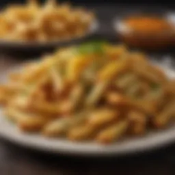 Plate of golden mozzarella cheese fries topped with herbs and spices