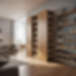 Elegant narrow shelves with doors in a modern living room