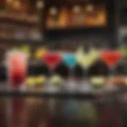 A selection of keto-friendly cocktails on a bar counter