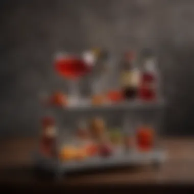 A beautifully styled bar cart featuring essential cocktail tools for making a Negroni