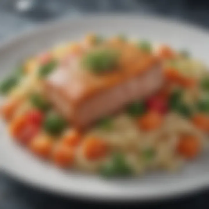 Close-up of a nutritious frozen meal with vibrant vegetables