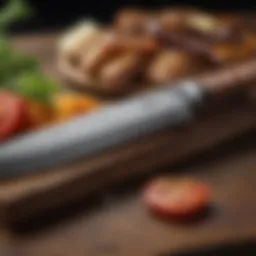 Close-up view of a finely crafted OOU knife blade showcasing its sharpness and precision.