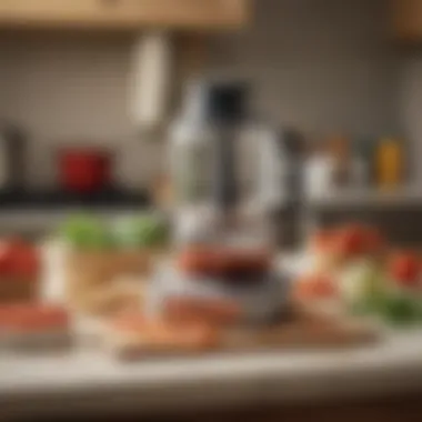 Various food processors on a kitchen countertop