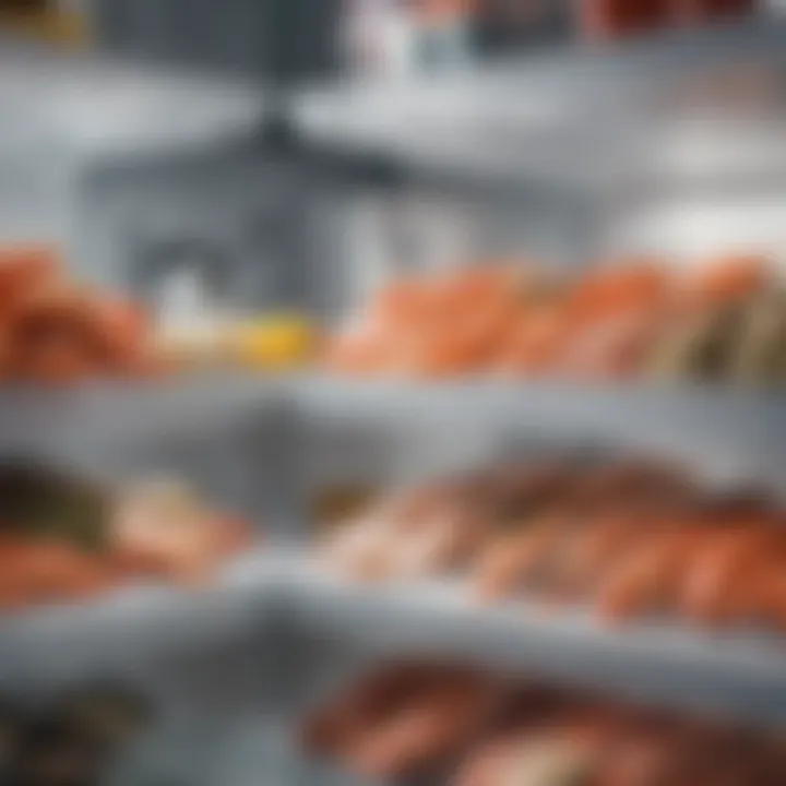 Oxo storage solutions for fresh seafood in a fridge.