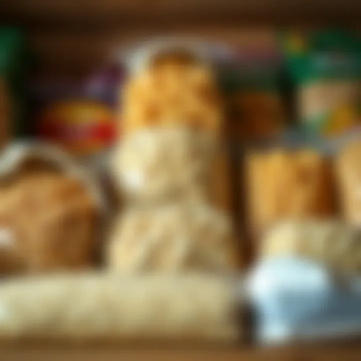 Essential Grains and Pasta Bags of grains and pasta arranged neatly