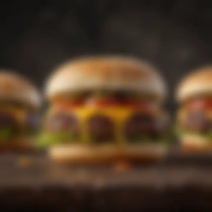 Different doneness levels of cooked burger patties