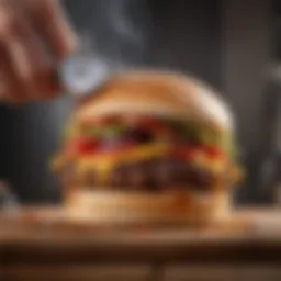 Precision thermometer checking burger temperature
