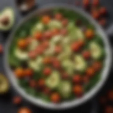 Nutrient-Rich Salad for Blood Sugar Management A vibrant salad filled with leafy greens, cherry tomatoes, and avocados