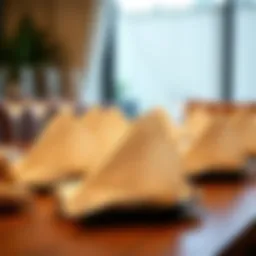 Elegant display of pre-folded paper napkins on a dining table.