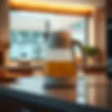 Modern Aesthetic of Electric Kettle Sleek design of a programmable electric tea kettle on a countertop