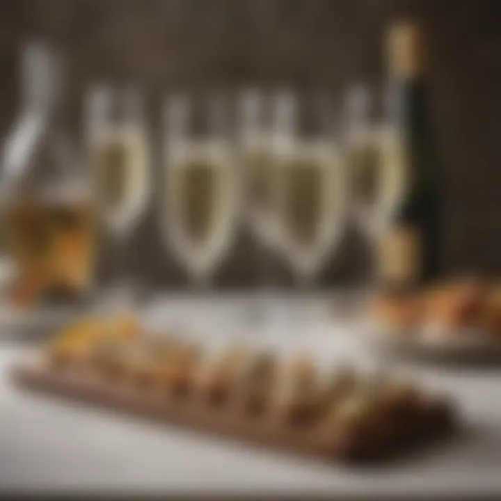 A beautifully arranged table setting featuring Prosecco flutes and gourmet appetizers.