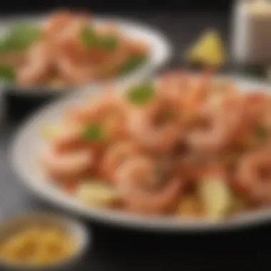 An engaging kitchen scene featuring various shrimp dishes ready for enjoyment.