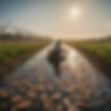 Sustainable shrimp farming practices depicted in a serene aquatic environment.