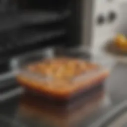 Close-up view of a Pyrex dish in an oven showcasing its clarity and durability