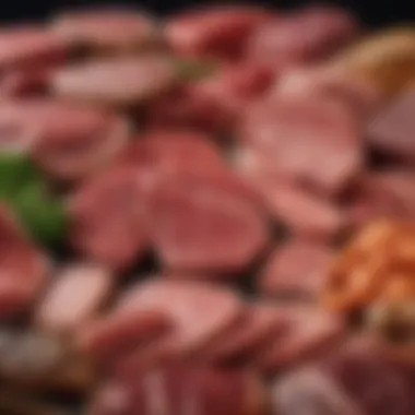 A vibrant display of assorted meats highlighting their distinct textures and colors.