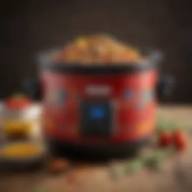 A vibrant crock pot filled with a colorful meal ready to cook