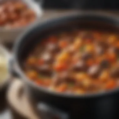 A close-up of a deliciously simmering stew in a crock pot