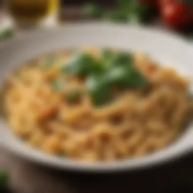 Comforting Pasta Delight A steaming plate of comforting pasta adorned with fresh basil