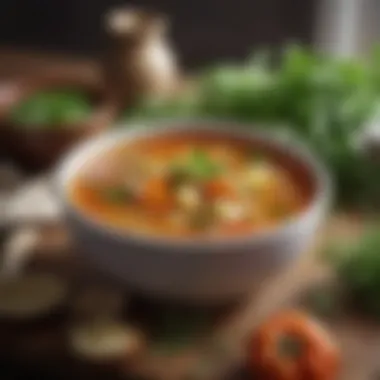 Nourishing Vegetable Soup A beautifully arranged bowl of vibrant vegetable soup with herbs