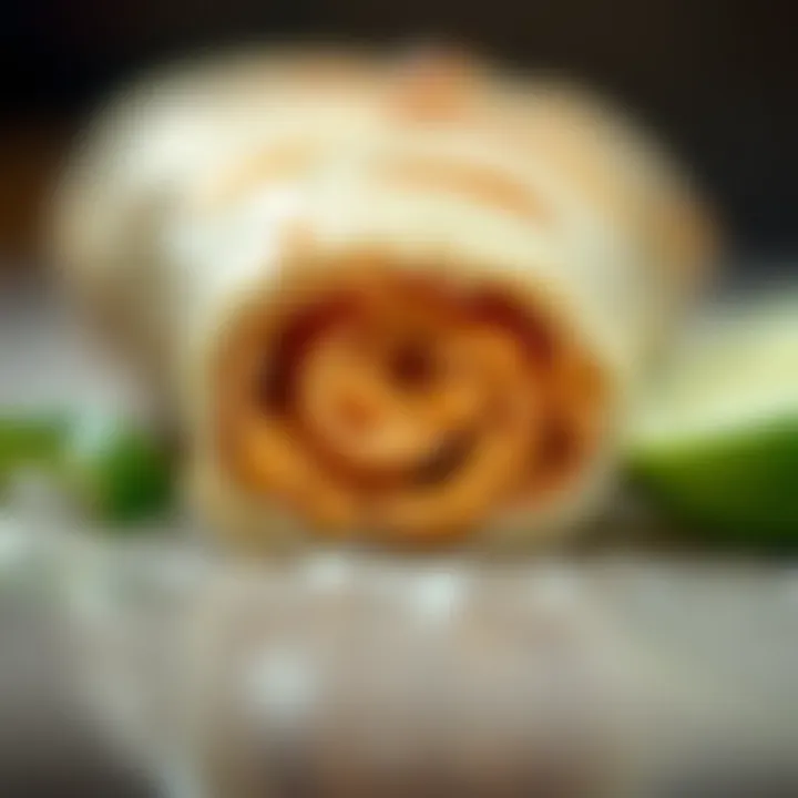 A close-up of a rollito cut in half, revealing its delicious filling