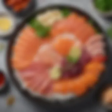 Sashimi Platter Artistry A beautifully arranged sashimi platter showcasing vibrant colors and fresh seafood delicacies