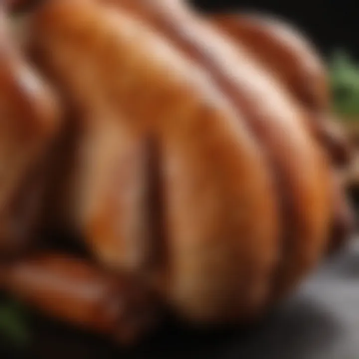 A close-up of smoked chicken showcasing its beautifully seasoned exterior.