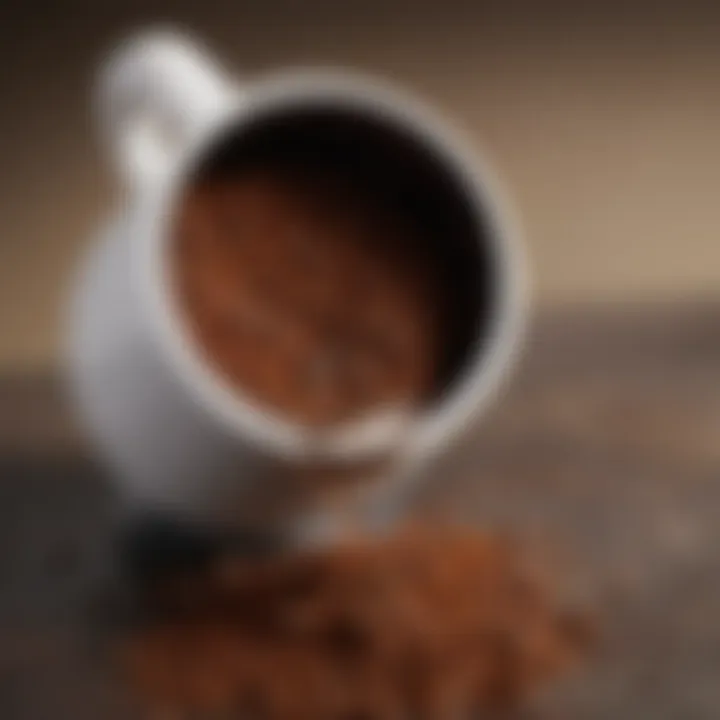 Close-up of coffee grounds in a ceramic pour over filter