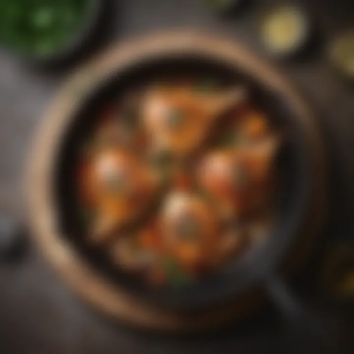 A beautifully plated skillet chicken dish garnished with herbs
