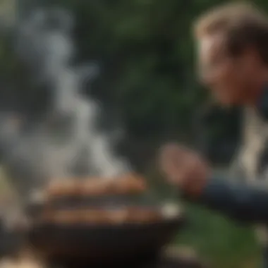 An outdoor scene with a smoker in action with smoke billowing