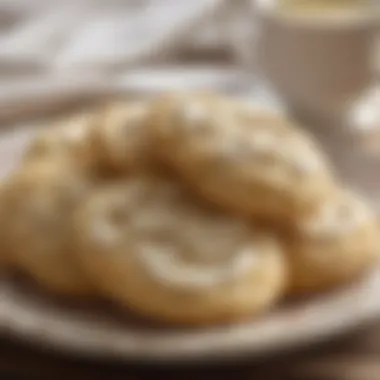 Delightful Freshly Baked Sour Cream Cookies A close-up of freshly baked sour cream cookies displayed elegantly on a vintage plate
