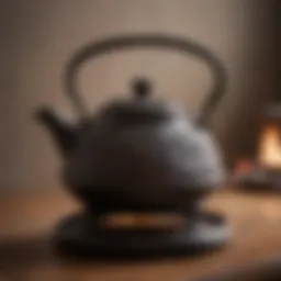 Elegant cast iron stove top teapot with intricate design