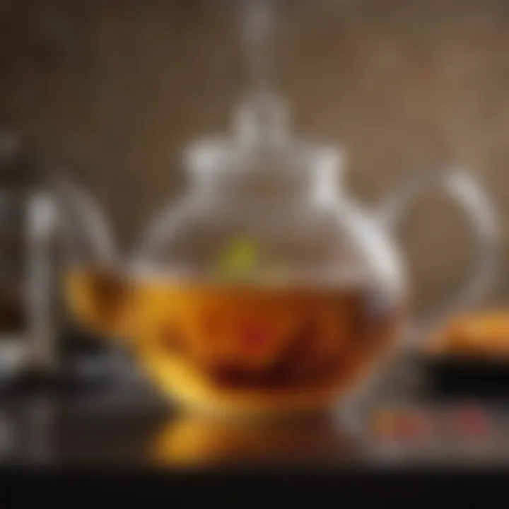 Stylish glass stove top teapot showcasing vibrant tea infusion