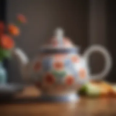 Traditional ceramic stove top teapot adorned with floral patterns