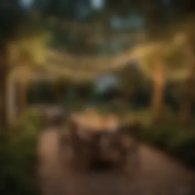 Enchanting Evening Ambiance A serene garden setting under string lights creating a magical atmosphere