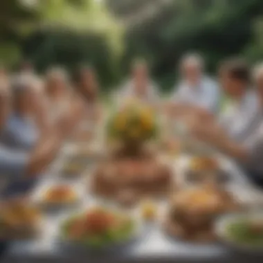 Joyful Gathering Moments Guests enjoying lively conversations around a beautifully set table