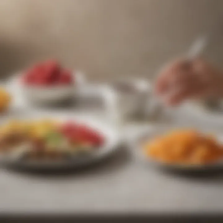 A serene setting with a person practicing mindful eating with a small plate
