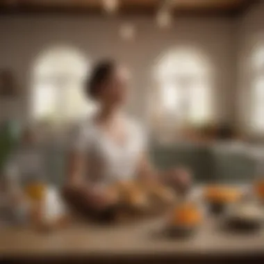 A calm environment with a person meditating, emphasizing relaxation