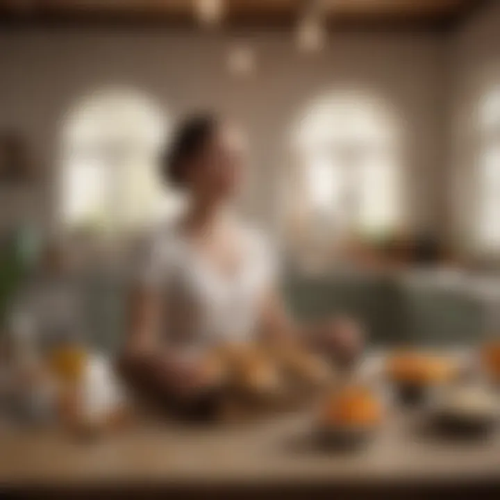 A calm environment with a person meditating, emphasizing relaxation