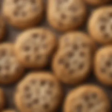 Texture of Swerve Chocolate Chip Cookies A beautifully arranged array of Swerve chocolate chip cookies, showcasing their texture and golden-brown edges.