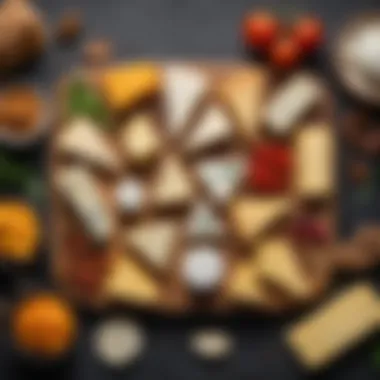Diverse Varieties of Teese Vegan Cheese A curated selection of Teese vegan cheese varieties displayed on a wooden board