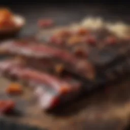 A vibrant display of teriyaki biltong highlighting the glossy glaze and rich texture.