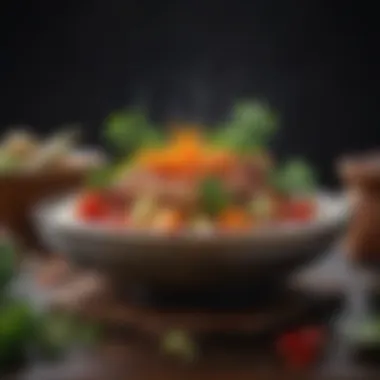 Intricate Presentation of Bokan Cuisine An elegant bokan dish showcasing intricate presentation and vibrant colors