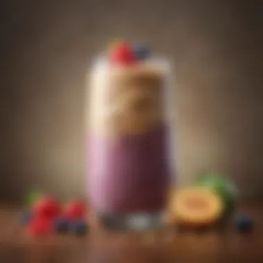 Delicious Protein Smoothie Presentation A beautifully crafted protein smoothie in a glass, highlighting its appealing texture and layers.