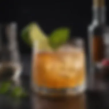 Artfully Garnished Tequila Drink An elegant glass filled with a tequila cocktail garnished with herbs and fruits.