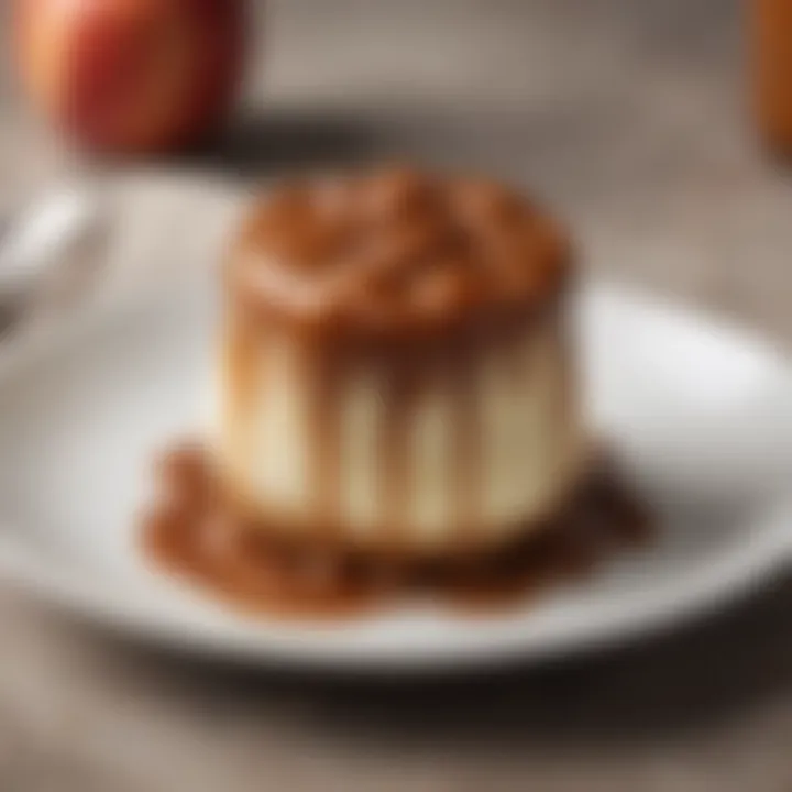 A close-up of apple butter caramel drizzled over a dessert