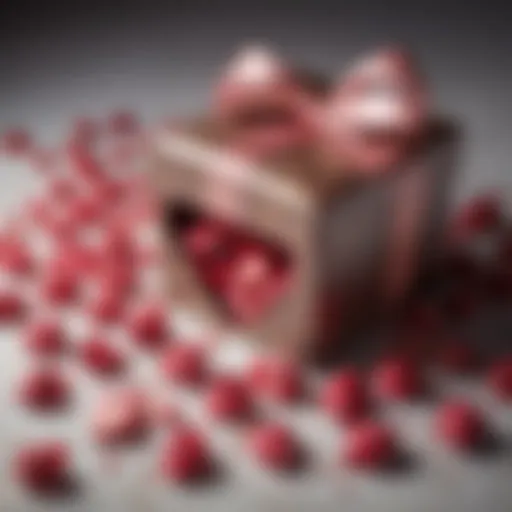 A beautifully wrapped gift box surrounded by rose petals