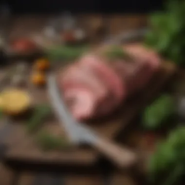 Essential Tools and Ingredients for Flavor A chef's knife and fresh herbs for enhancing steak flavors.