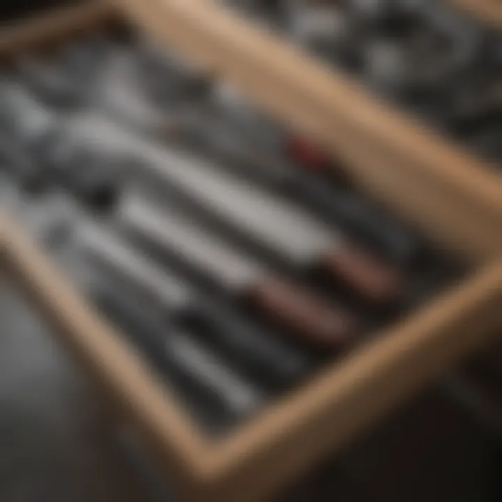 A well-organized kitchen drawer filled with various knife types