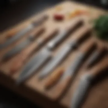 Stylish Knife Collection on Wooden Block A visually appealing selection of knives on a wooden block
