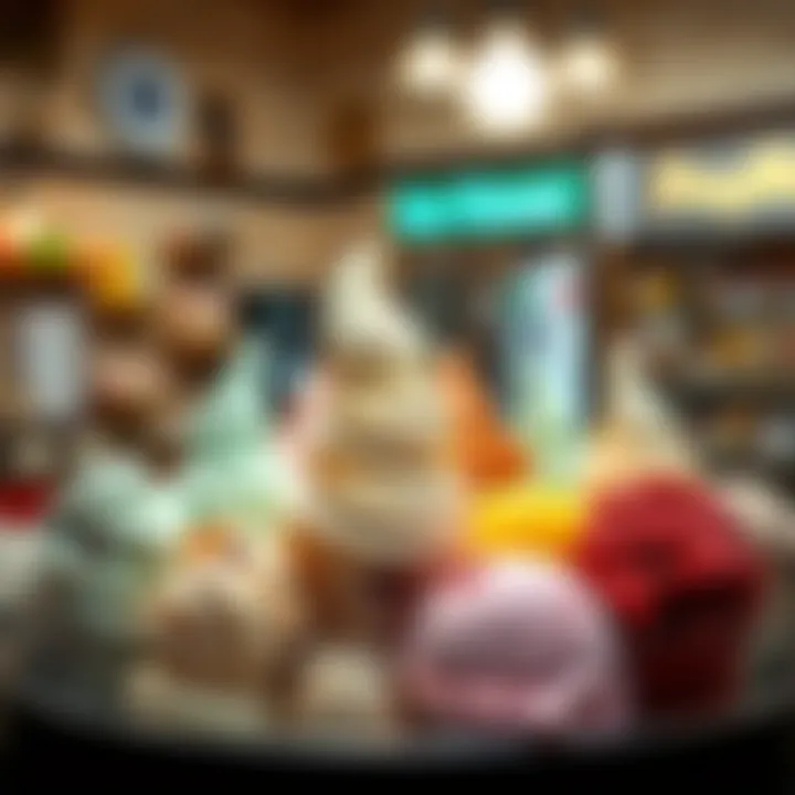A colorful assortment of regional ice cream flavors displayed in a charming parlor